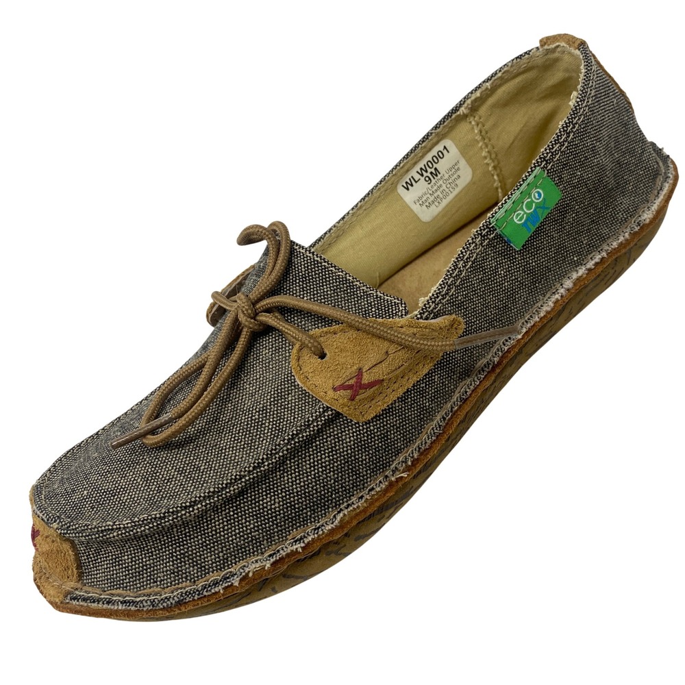 Twisted X Mens 9M Loafers Brown Canvas Leather EcoTWX WLW0001 Casual Moccasins